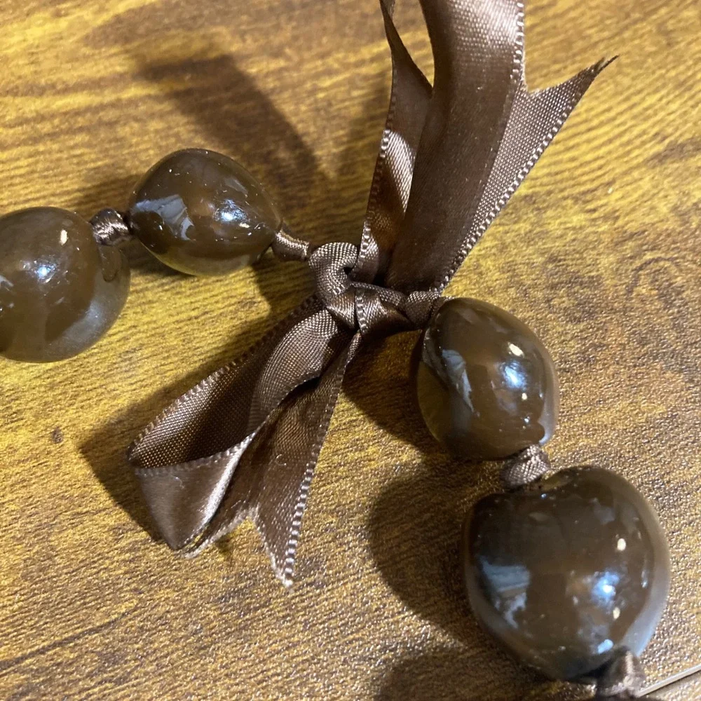 Hawaiian Kukui Nut Lei Necklace Polished Brown Tropical Luau Graduation
